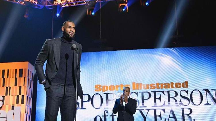 LeBron James traveled to Brooklyn on Monday to accept the Sports Illustrated Sportsperson of the Year Award, as Jay Z looked on.
