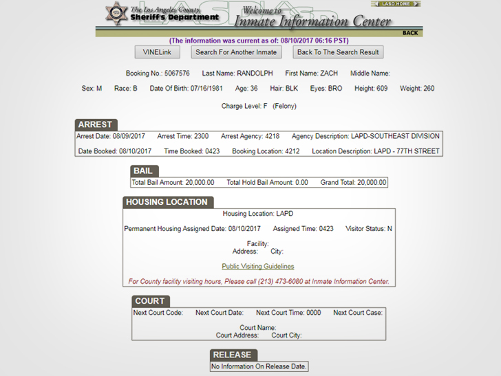 Zach Randolph  Arrested for Marijuana Possession in Los Angeles and bail with 20,000 dollar