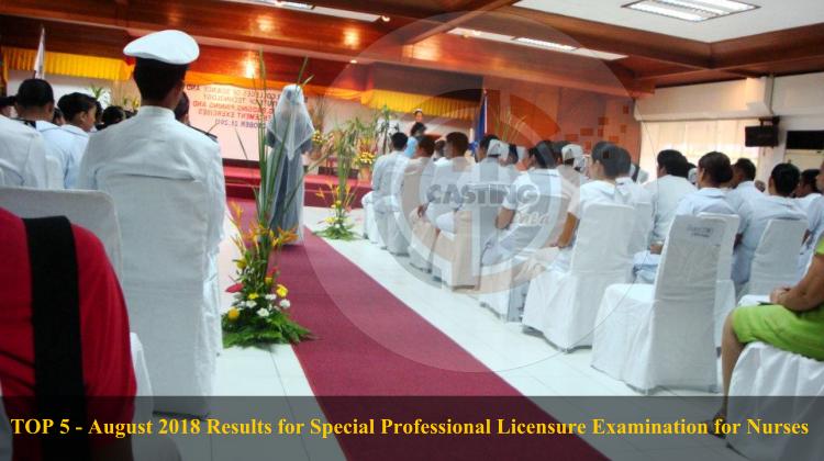 TOP 5 - August 2018 Results Special Professional Licensure Examination for Nurses