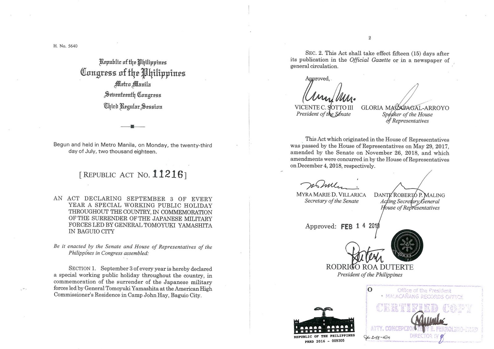 Malacanang declares September 3 of every year a National Holiday