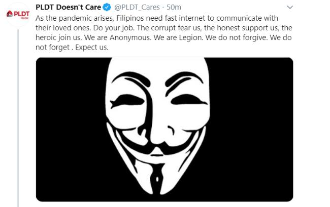 PLDT official twitter account hacked by Anonymous